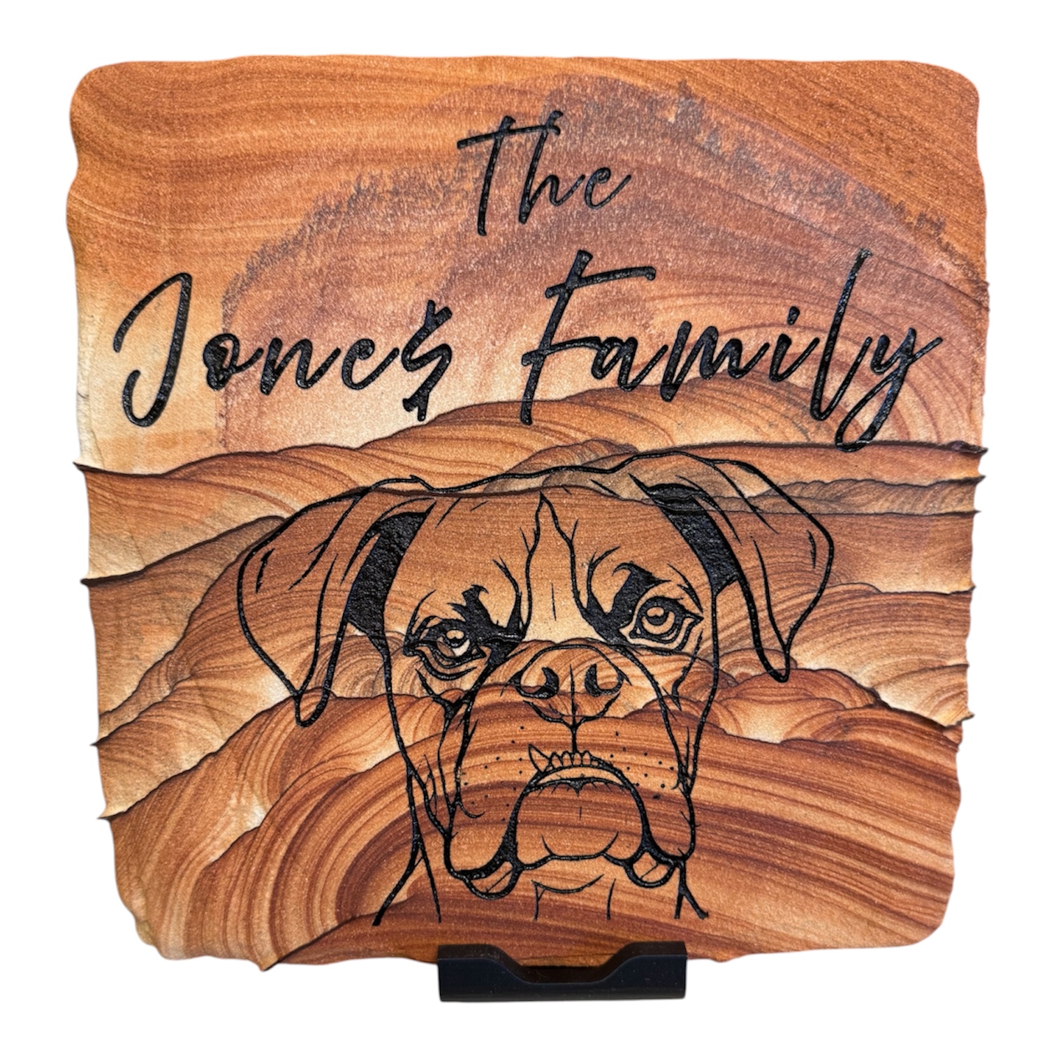 Jones Family sandstone plaque with an engraved dog portrait