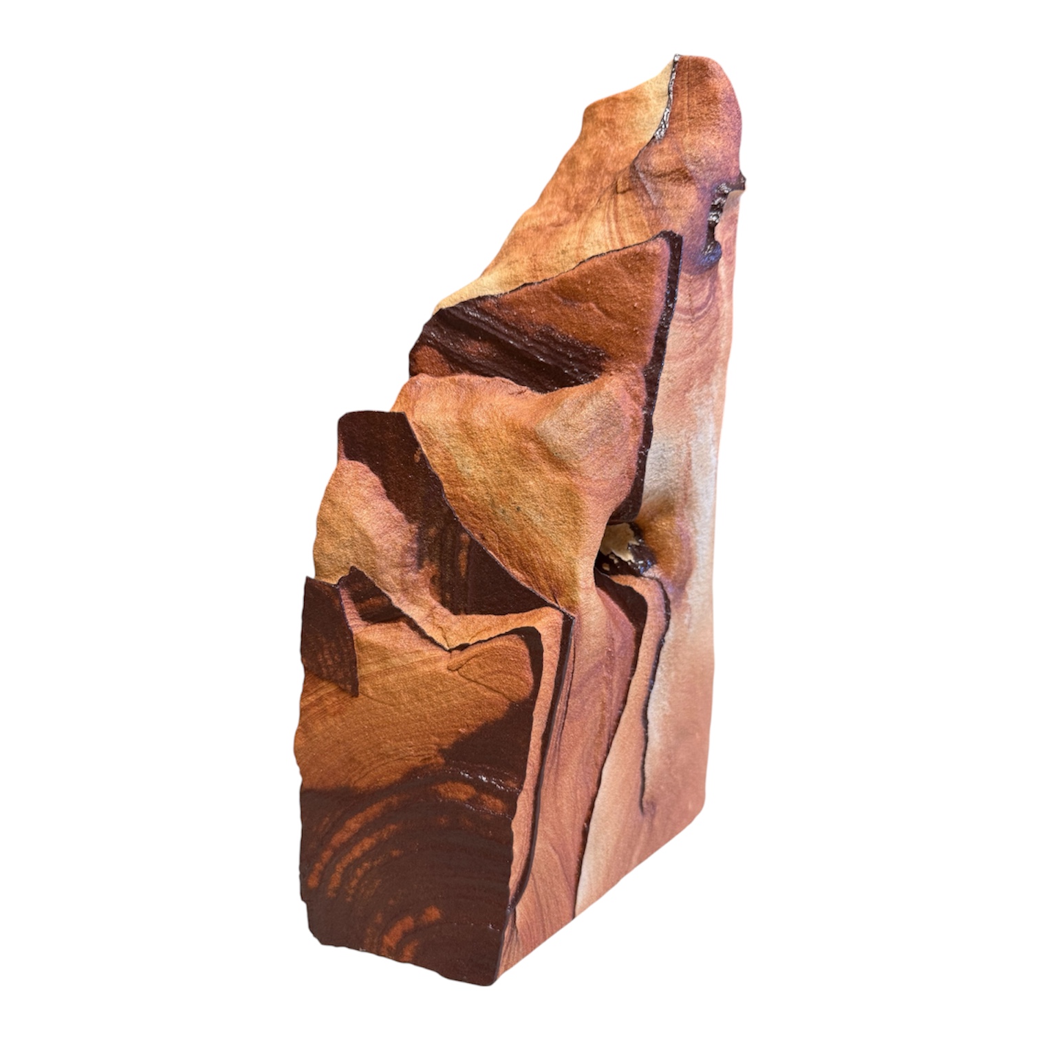 Side view of a sculptural sandstone piece